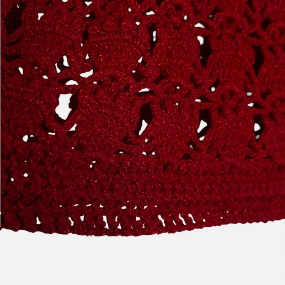 Red Crochet Lace Top VTG Handmade Sweater Vest M Parisian Vintage Artisan Boho